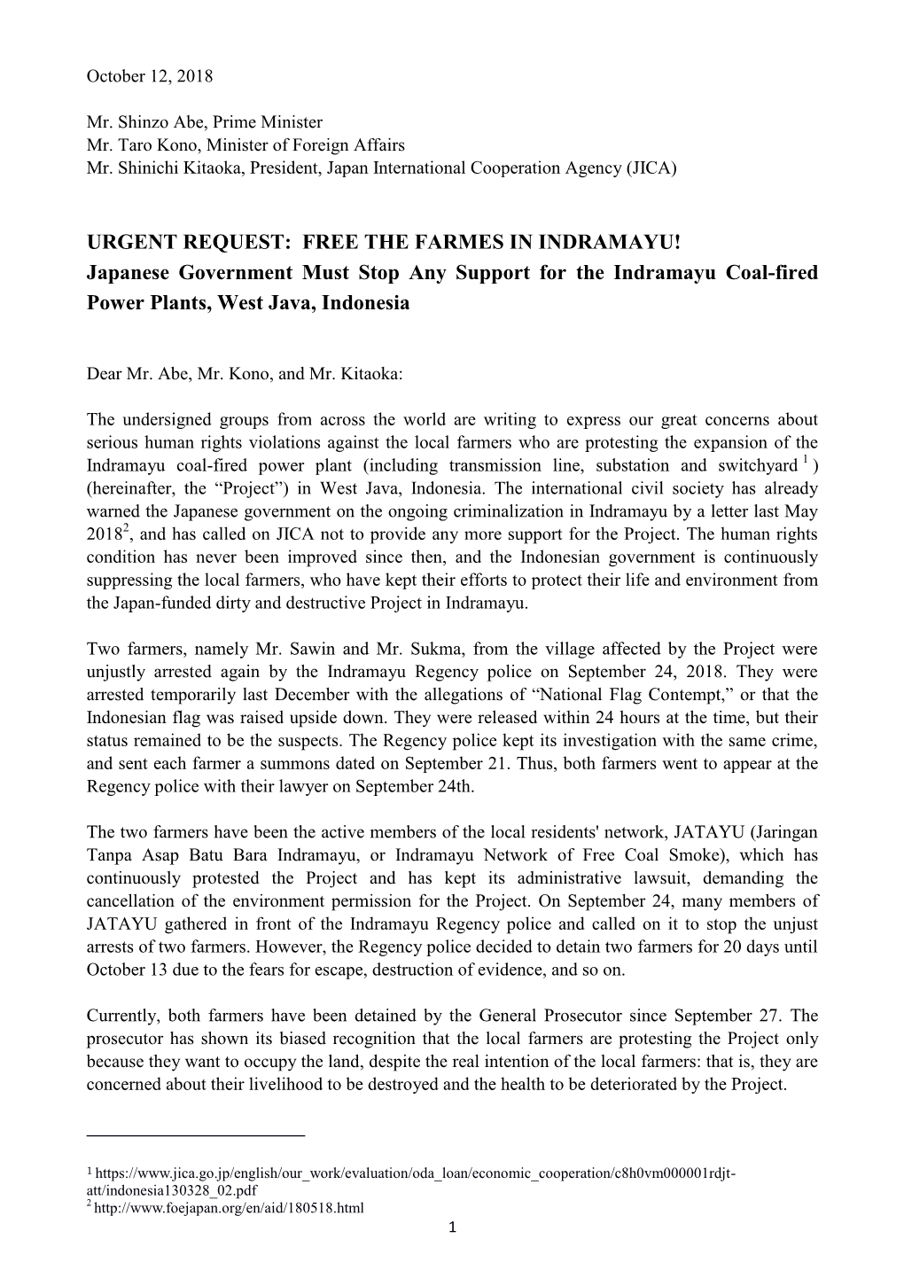 FREE the FARMES in INDRAMAYU! Japanese Government Must Stop Any Support for the Indramayu Coal-Fired Power Plants, West Java, Indonesia