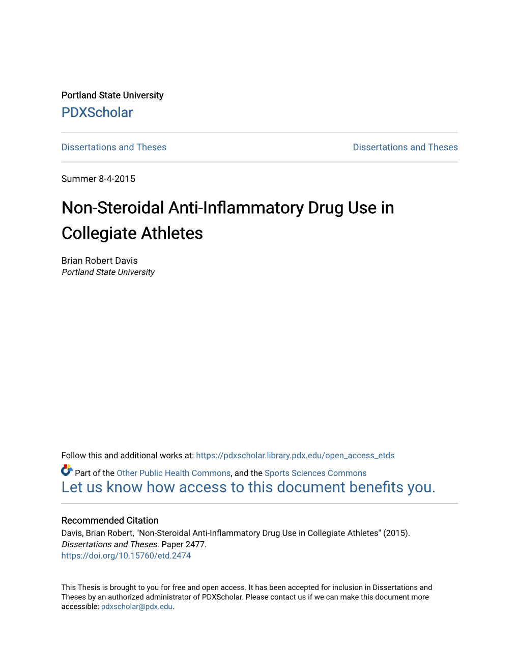 Non-Steroidal Anti-Inflammatory Drug Use in Collegiate Athletes