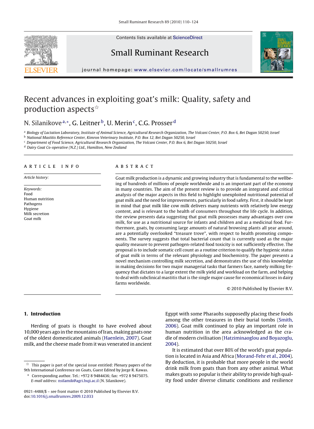 Small Ruminant Research Recent Advances in Exploiting Goat's Milk