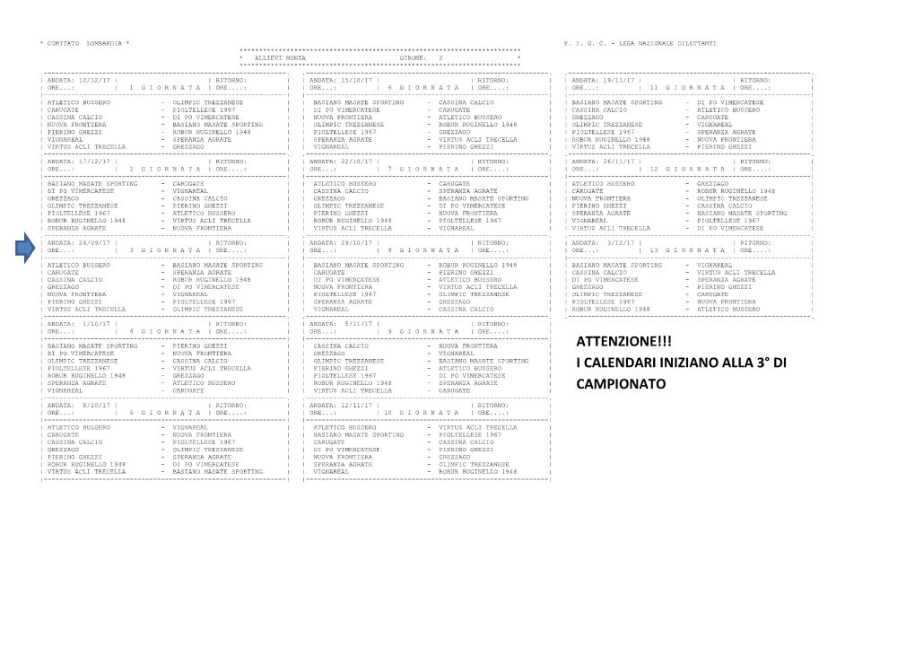 Scarica Il Calendario Allievi 2001