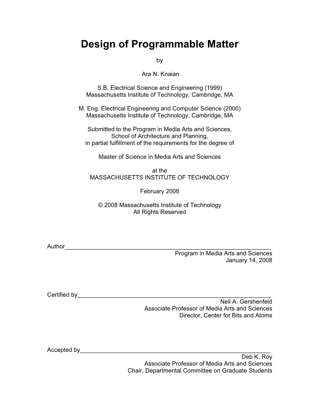 Design of Programmable Matter