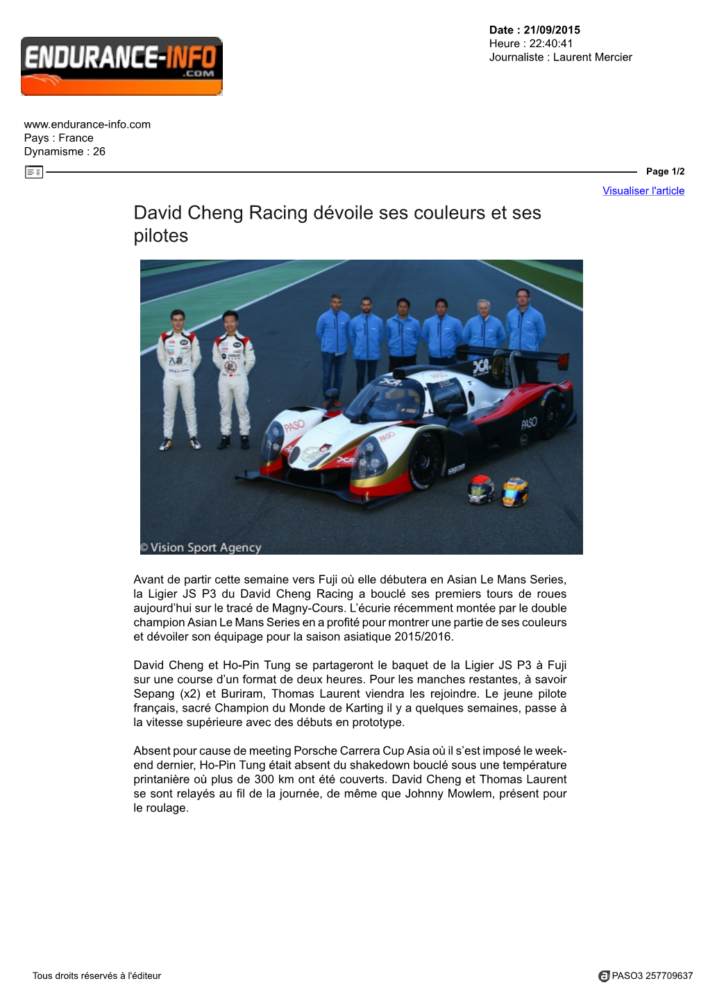 David Cheng Racing Dévoile Ses Couleurs Et Ses Pilotes