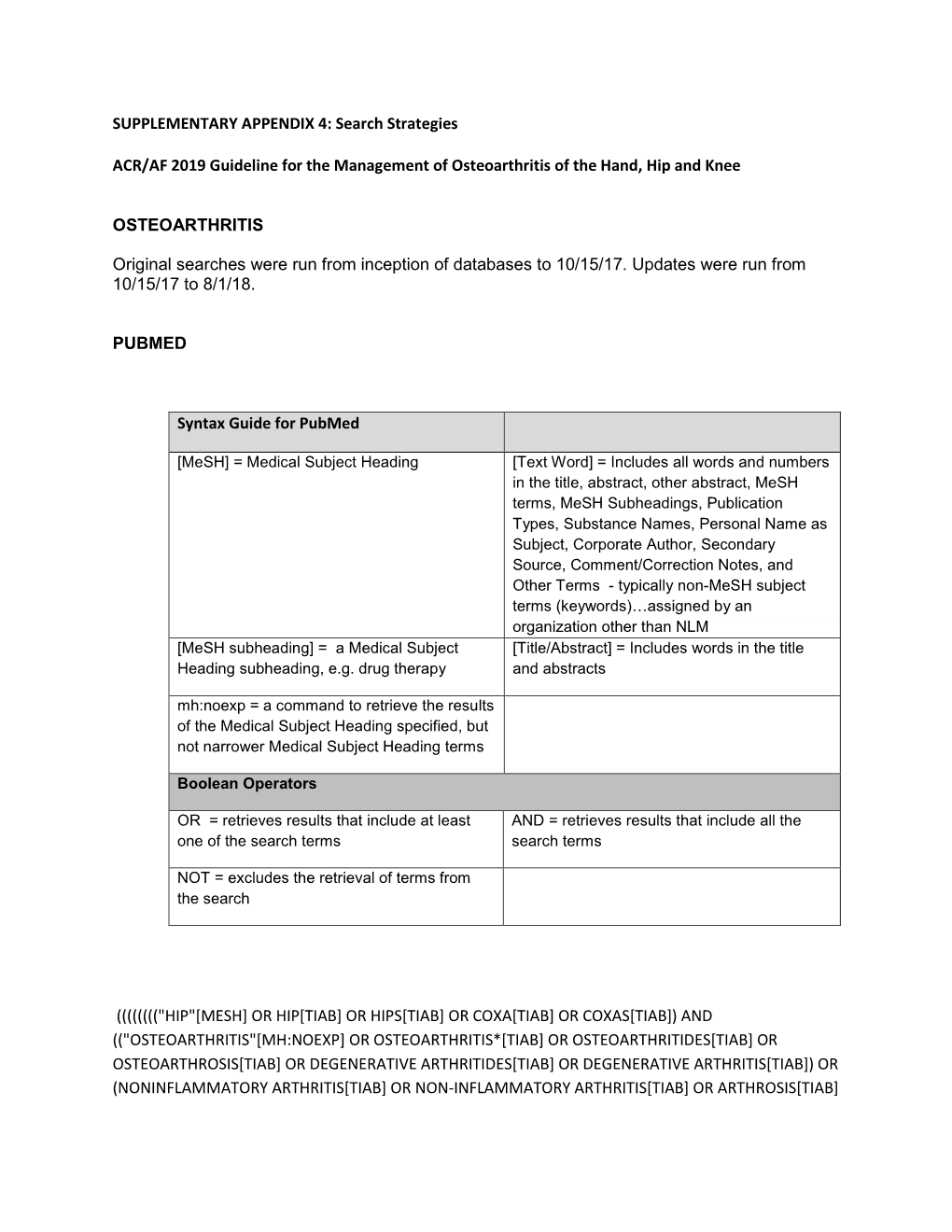 Osteoarthritis Guideline Appendix 4 – Search Strategies