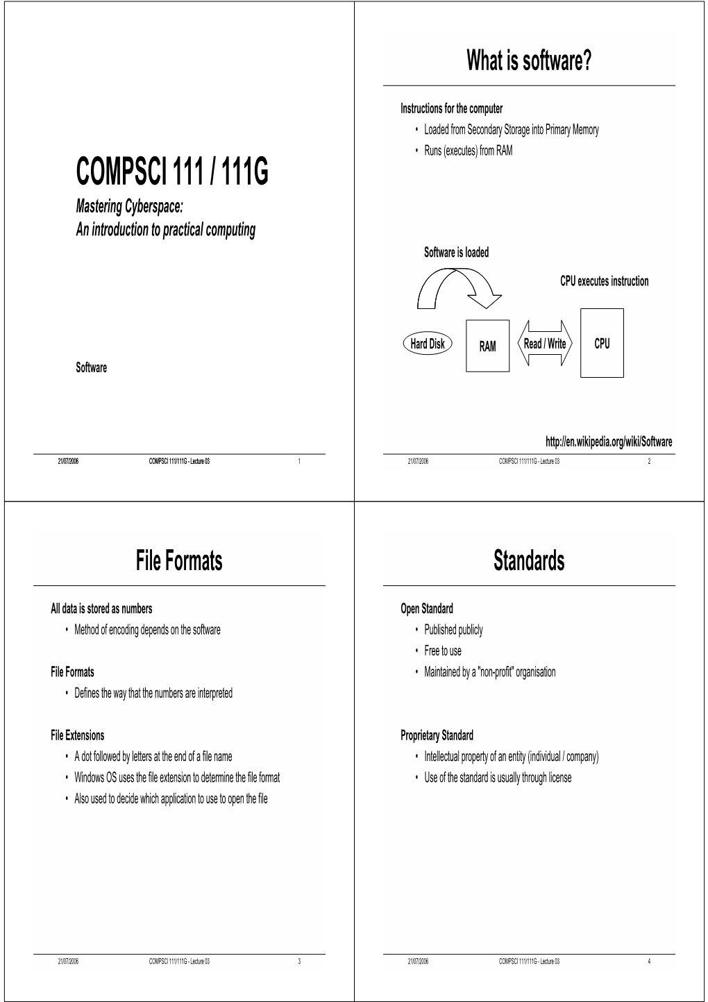 COMPSCI 111 / 111G Mastering Cyberspace: an Introduction to Practical Computing Software Is Loaded CPU Executes Instruction