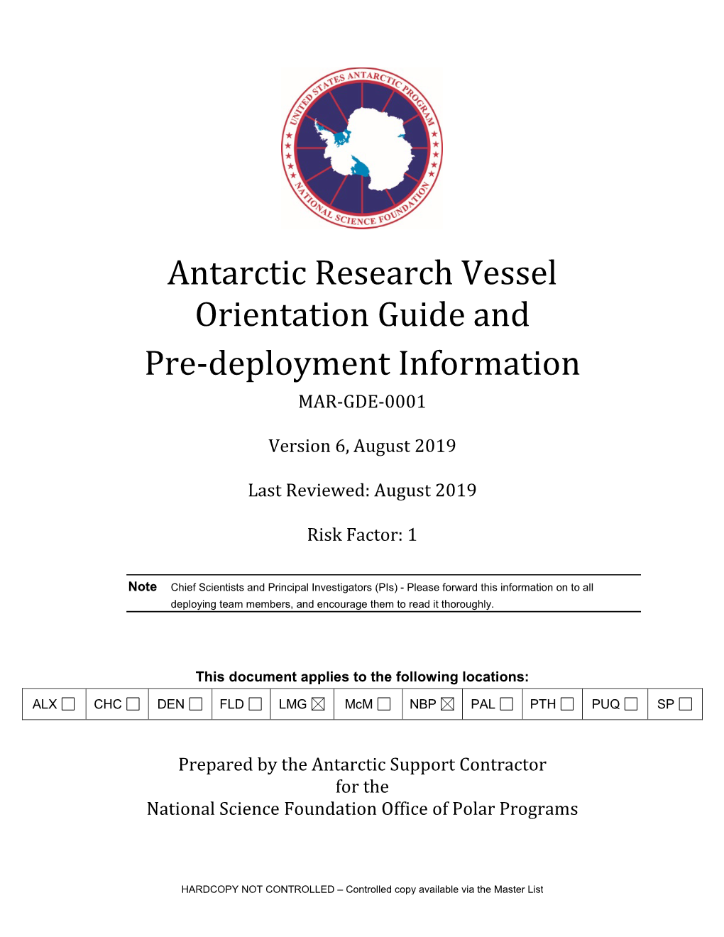 Vessel Orientation Guide and Pre-Deployment Information MAR-GDE-0001