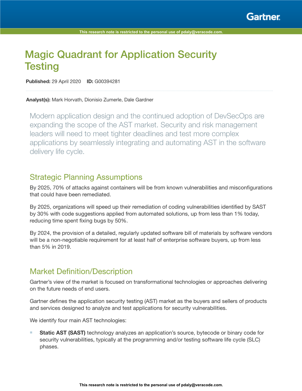 Magic Quadrant for Application Security Testing