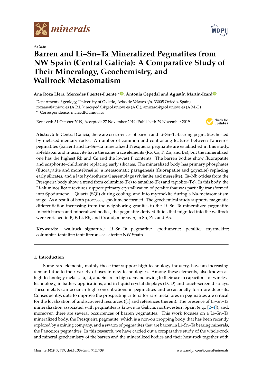 Barren and Li–Sn–Ta Mineralized Pegmatites from NW Spain (Central Galicia): a Comparative Study of Their Mineralogy, Geochemistry, and Wallrock Metasomatism