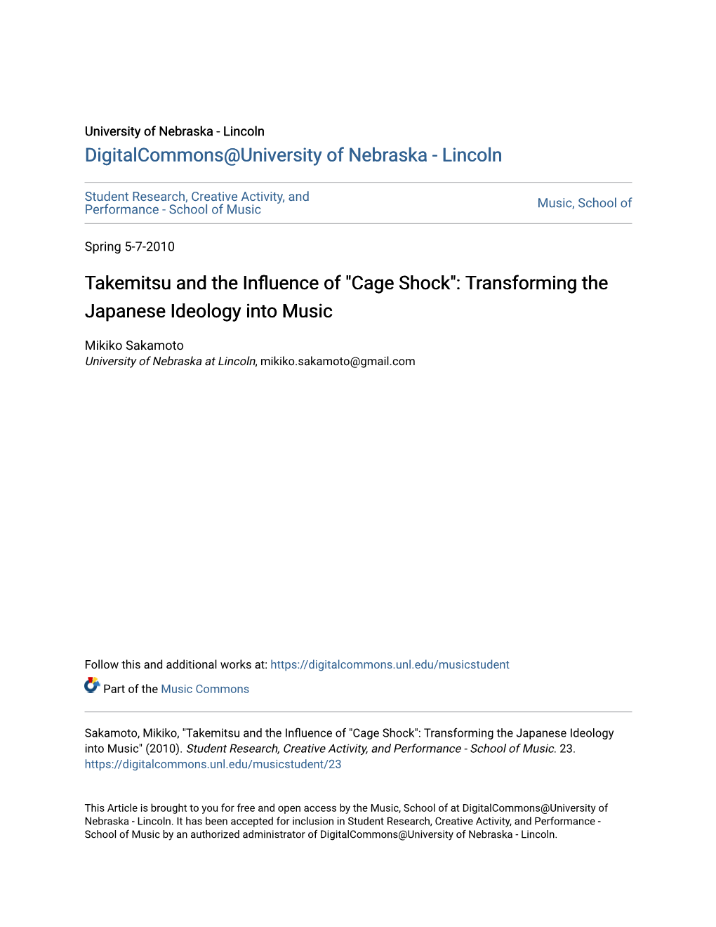 Takemitsu and the Influence of "Cage Shock": Transforming the Japanese