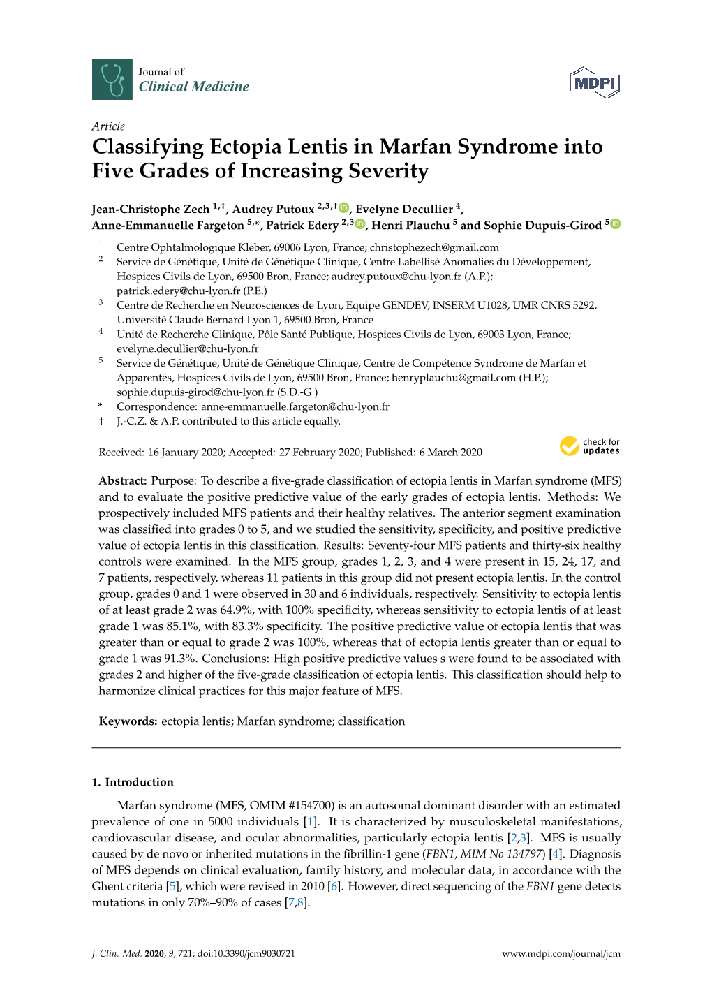 Classifying Ectopia Lentis in Marfan Syndrome Into Five Grades of Increasing Severity