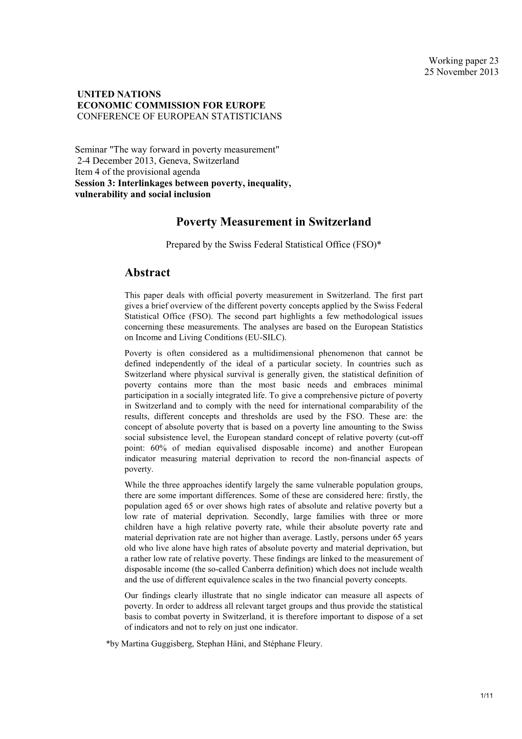 Poverty Measurement in Switzerland Abstract