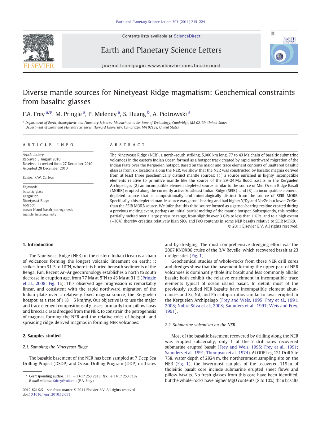 Diverse Mantle Sources for Ninetyeast Ridge Magmatism: Geochemical Constraints from Basaltic Glasses