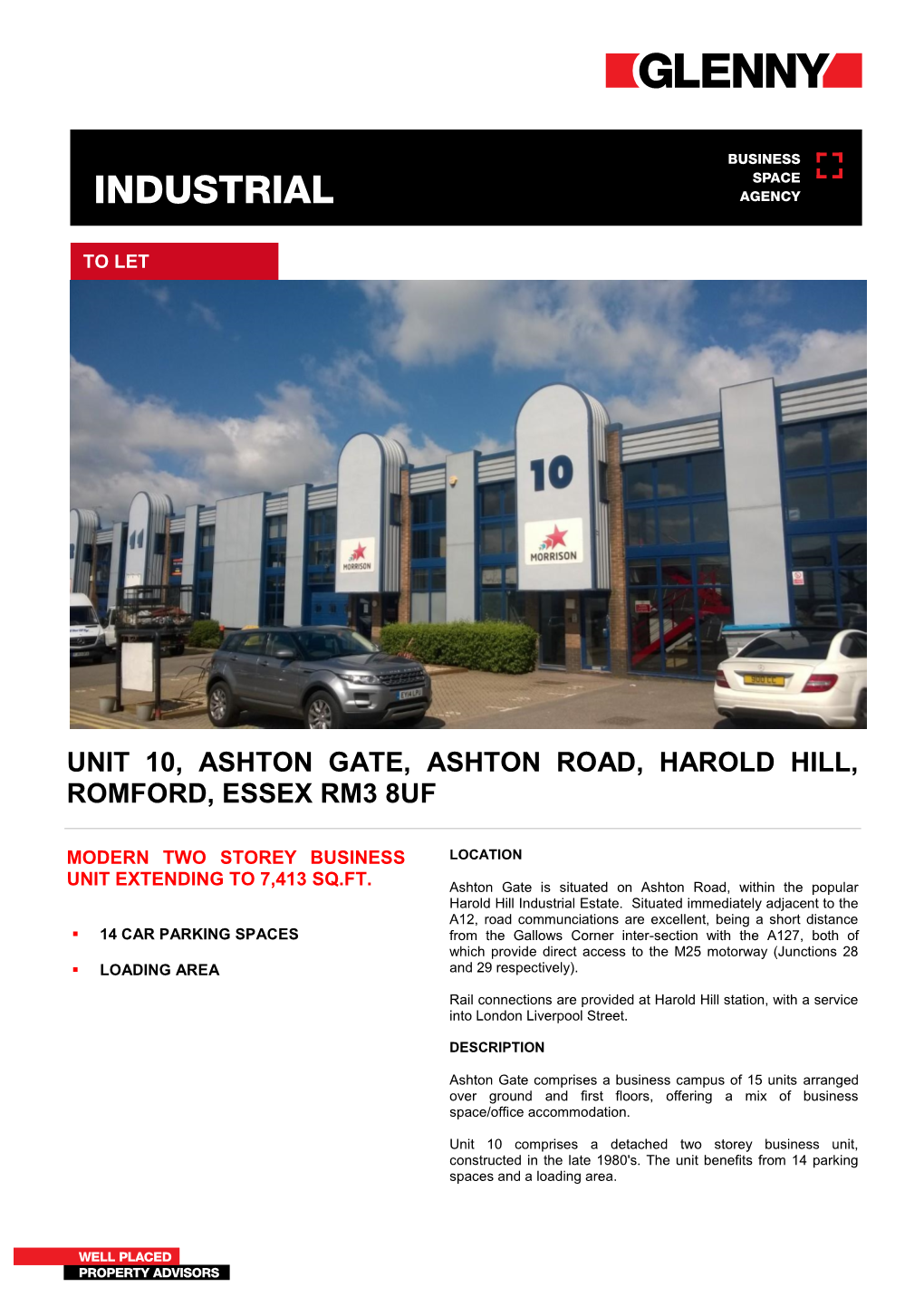 Unit 10, Ashton Gate, Ashton Road, Harold Hill, Romford, Essex Rm3 8Uf