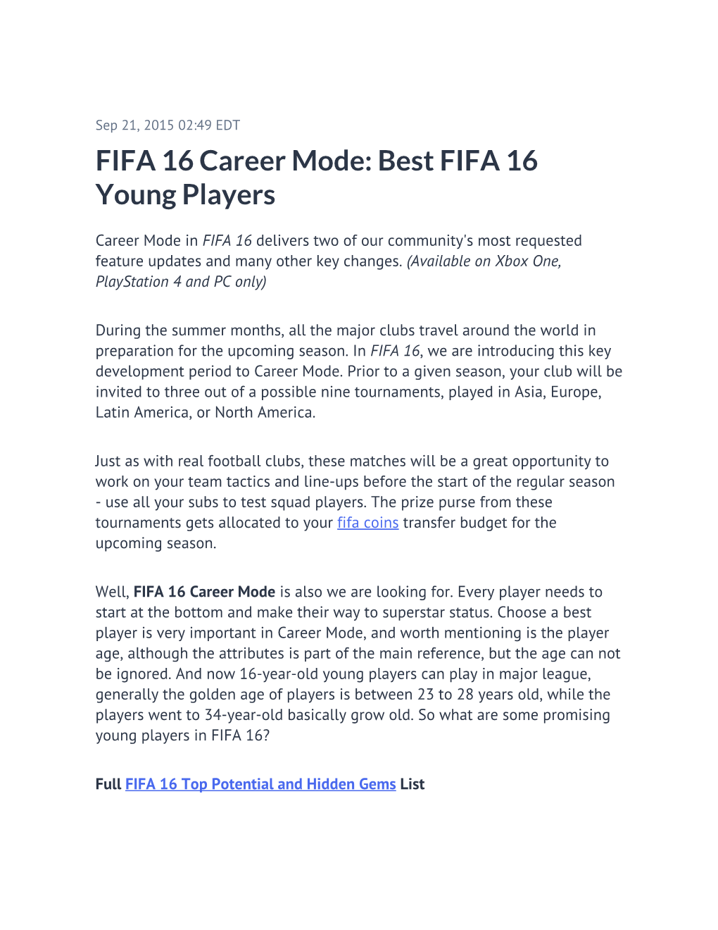 FIFA 16 Career Mode: Best FIFA 16 Young Players