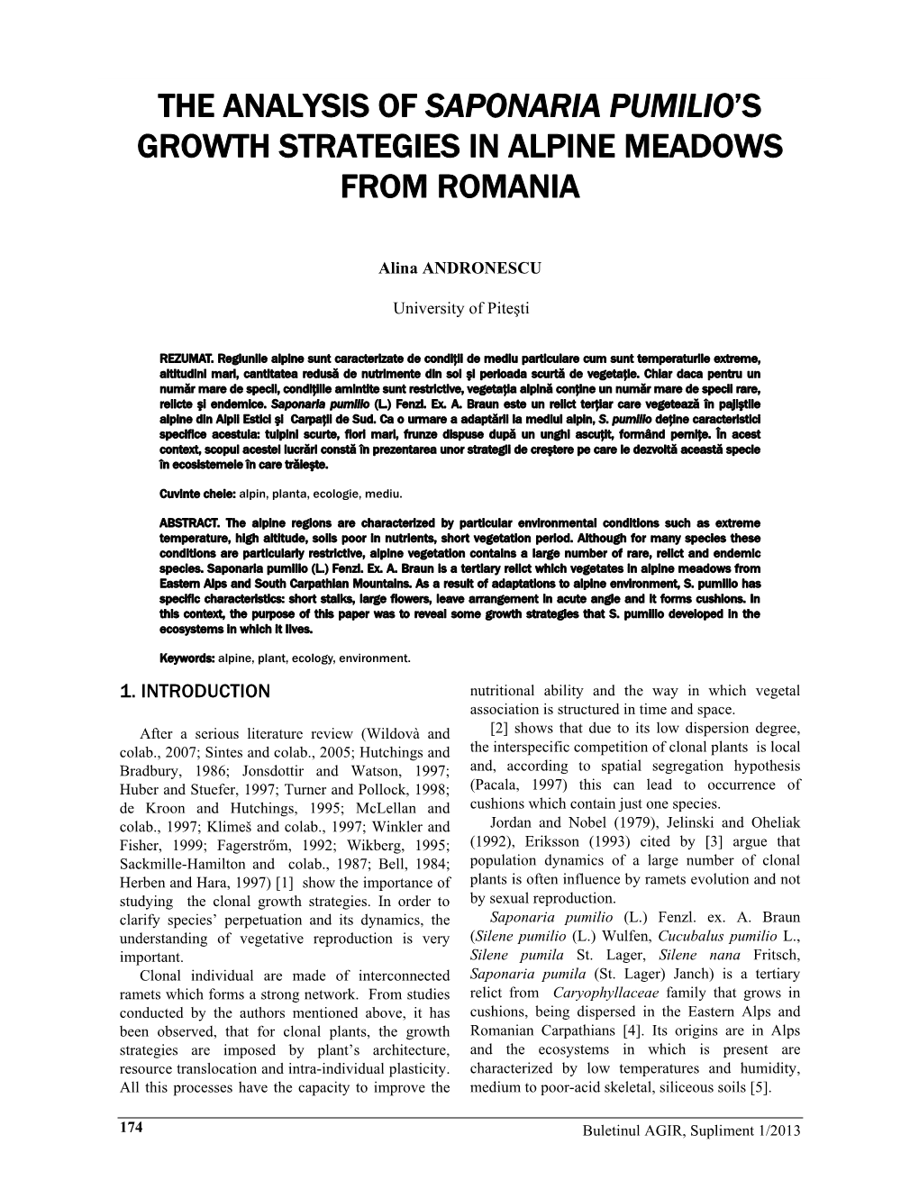 The Analysis of Saponaria Pumilio's Growth Strategies