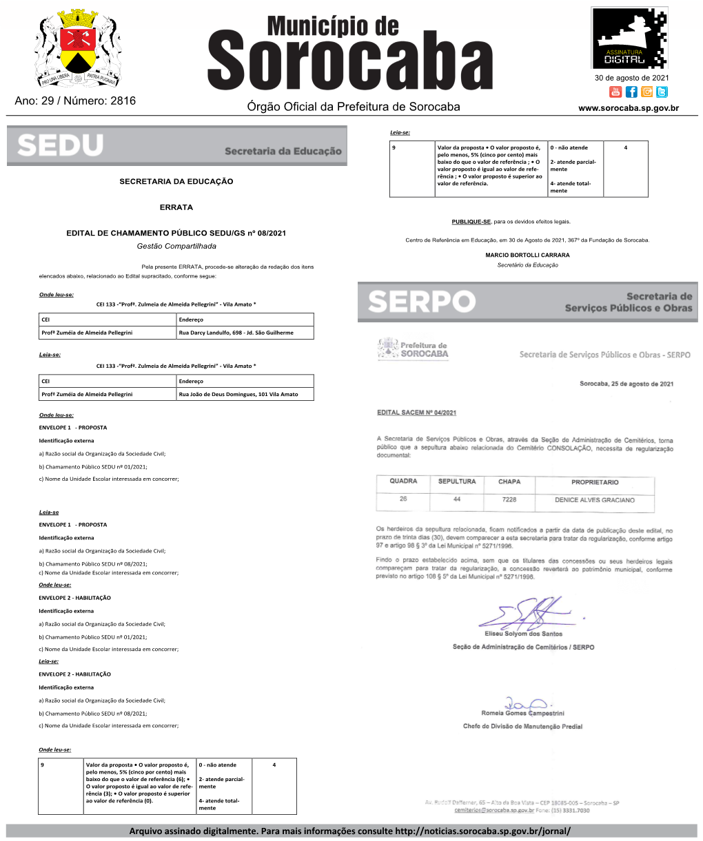 2816 Mente Órgão Oficial Da Prefeitura De Sorocaba