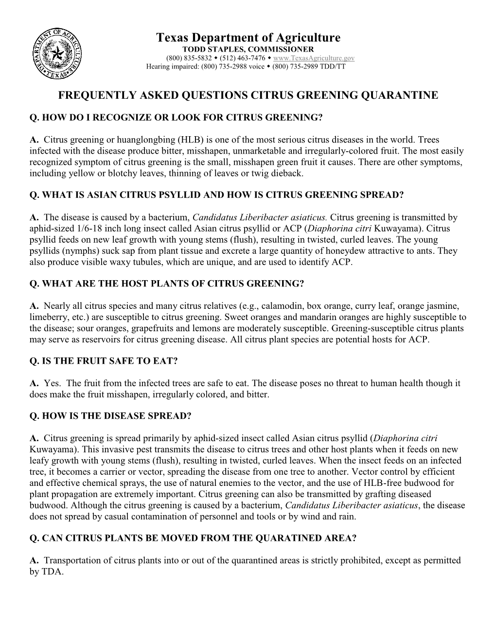 FAQ Citrus Greening.Pdf