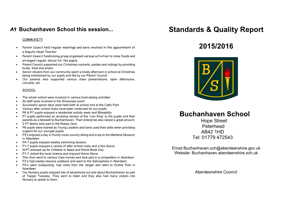 Standards & Quality Report 2015/2016 Buchanhaven School