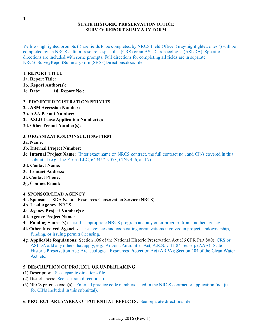 State Historic Preservation Office Survey Report Summary Form