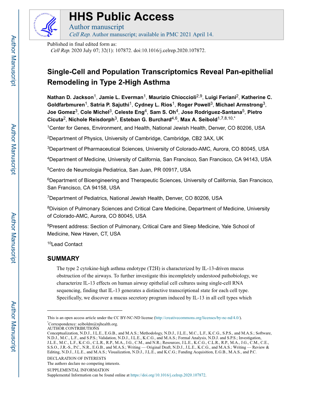 Single-Cell and Population Transcriptomics Reveal Pan-Epithelial Remodeling in Type 2-High Asthma