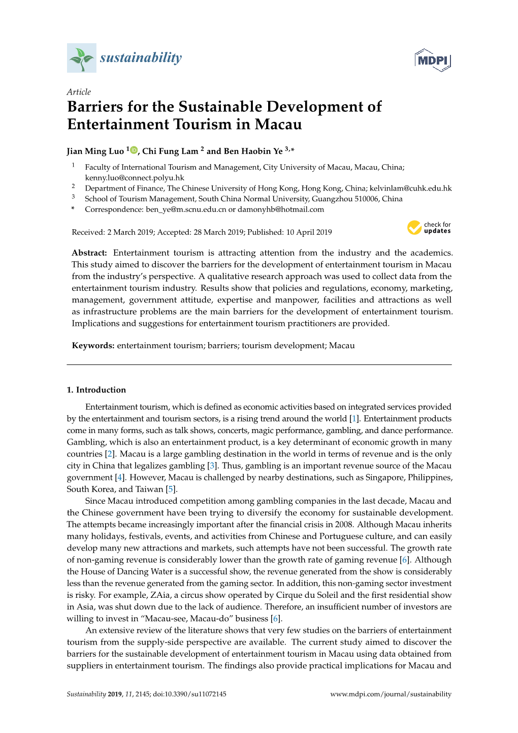 Barriers for the Sustainable Development of Entertainment Tourism in Macau