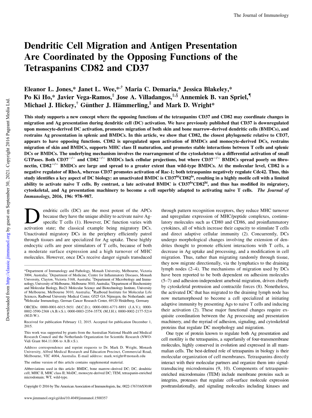 CD82 and CD37 Opposing Functions of the Tetraspanins Presentation