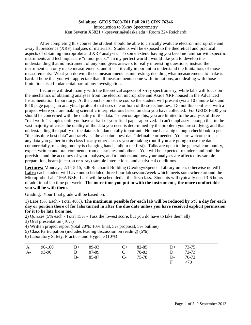 Probe/XRF Class Syllabus