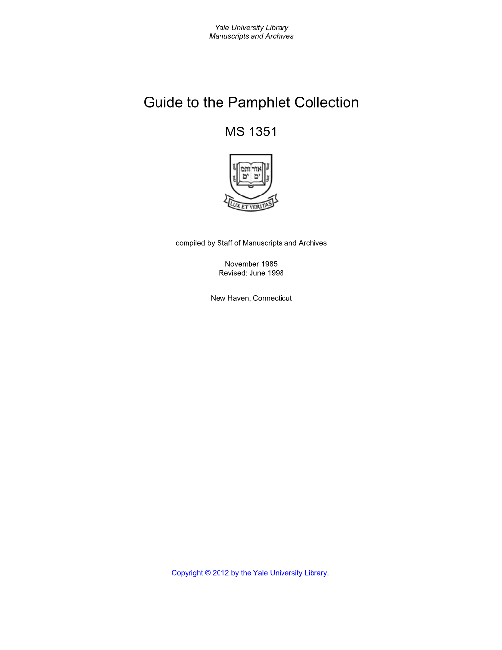 Guide to the Pamphlet Collection