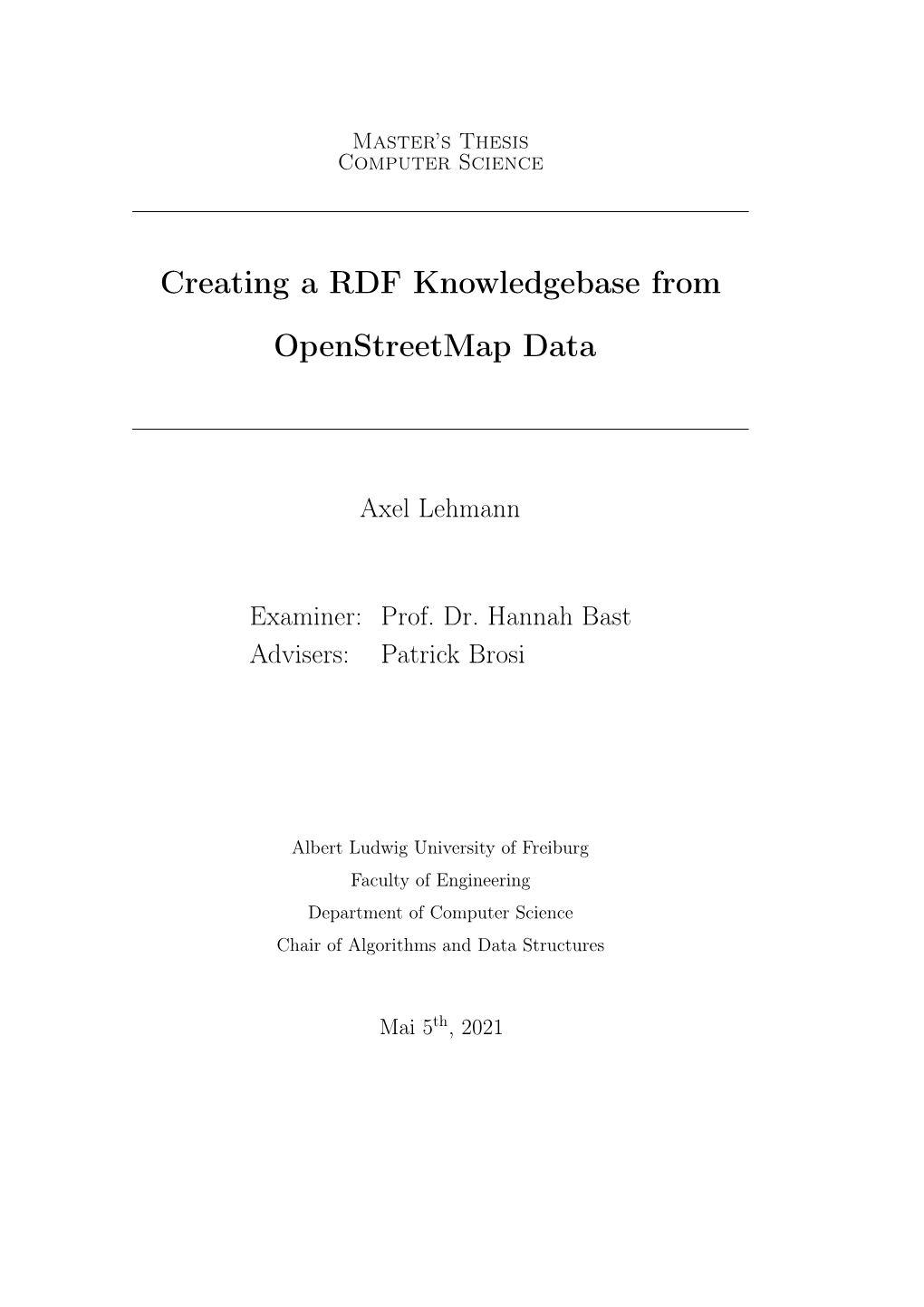 Creating a RDF Knowledgebase from Openstreetmap Data