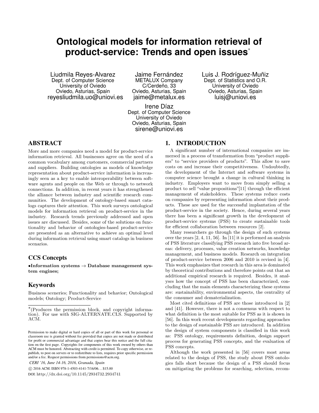 Ontological Models for Information Retrieval of Product-Service: Trends and Open Issues∗