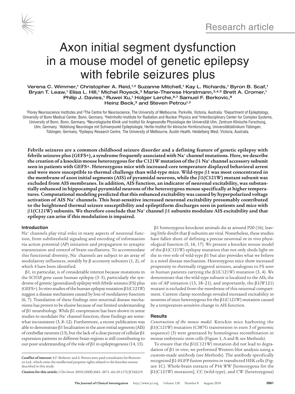 Axon Initial Segment Dysfunction in a Mouse Model of Genetic Epilepsy with Febrile Seizures Plus Verena C