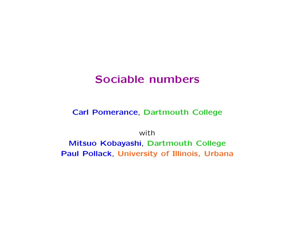 Sociable Numbers
