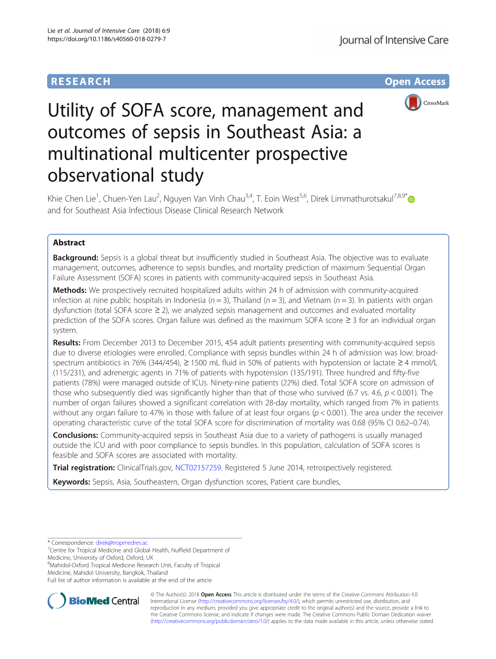 Utility of SOFA Score, Management and Outcomes of Sepsis In