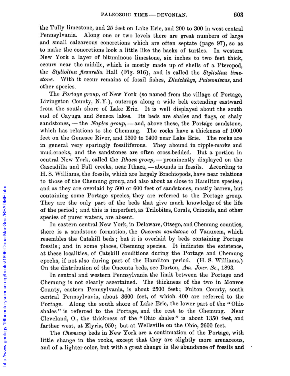 DEVONIAN. 603 the Tully Limestone, And. 25 Feet on Lake Erie, and 200 to 300 in West Central Pennsylvania