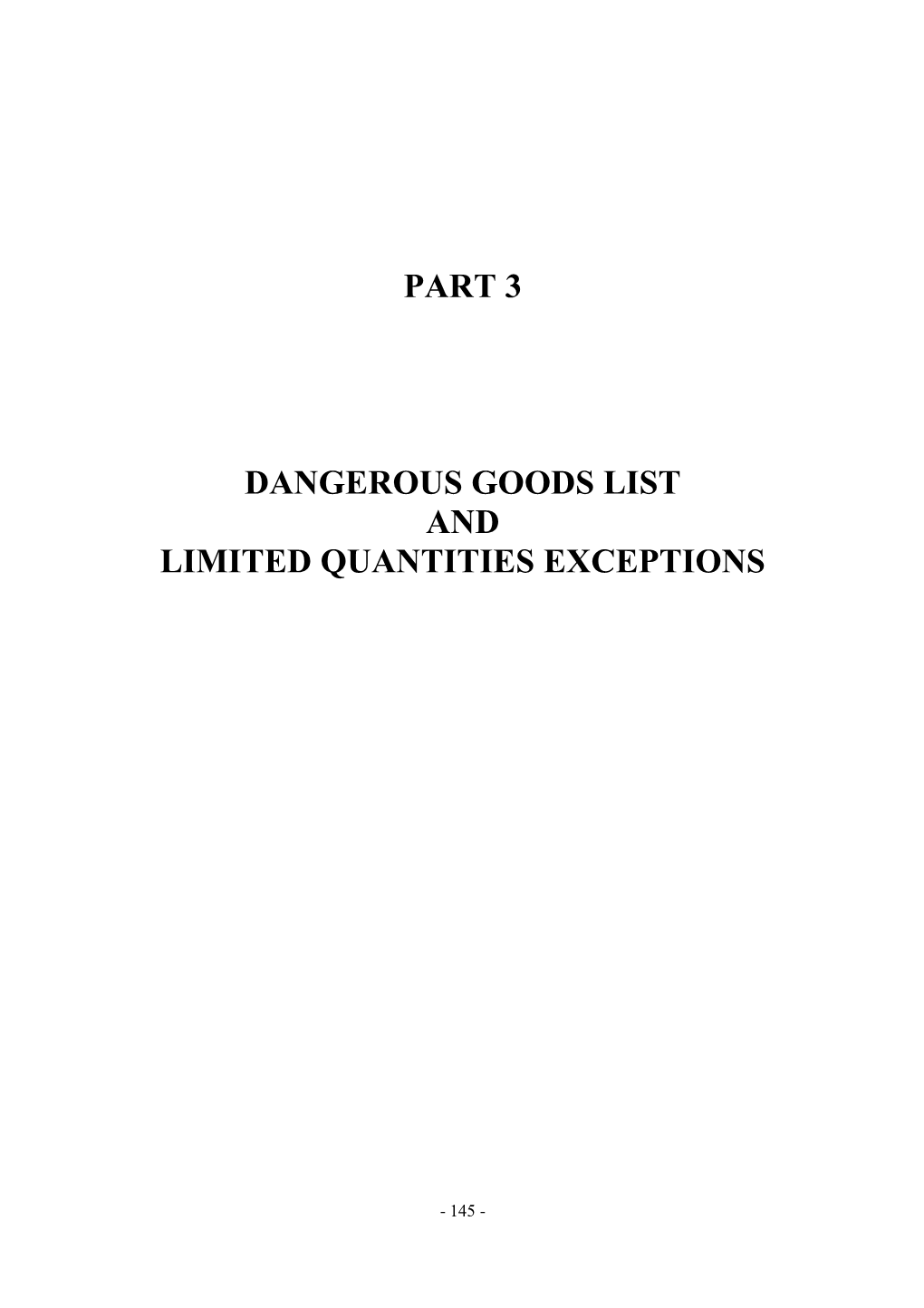 Part 3 Dangerous Goods List and Limited Quantities