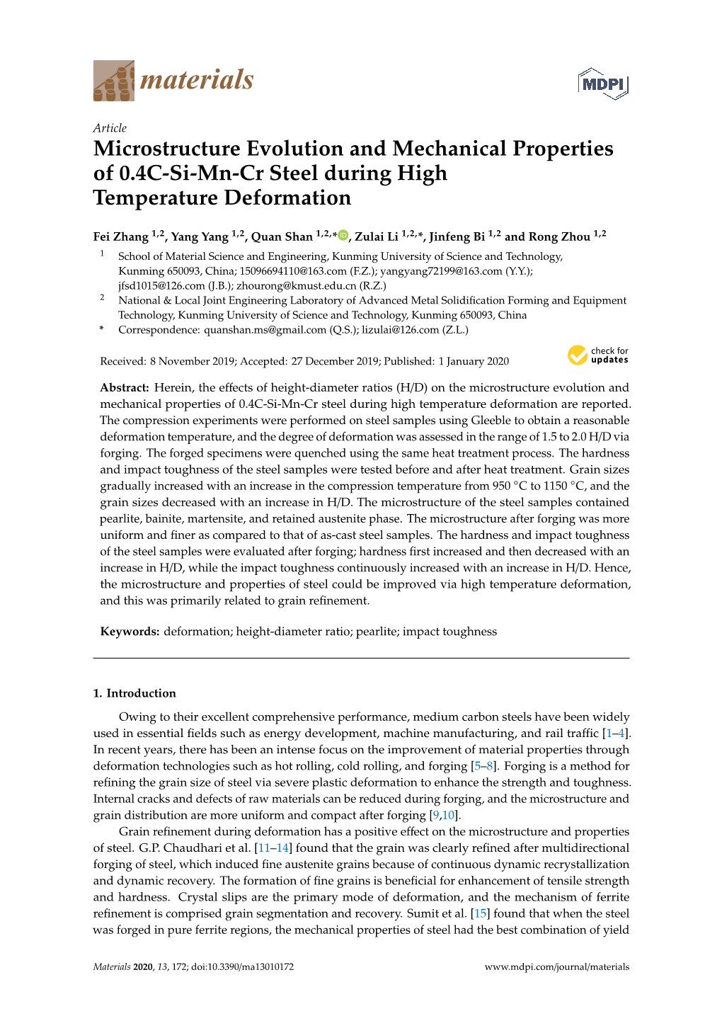 Microstructure Evolution and Mechanical Properties of 0.4C-Si-Mn-Cr Steel During High Temperature Deformation