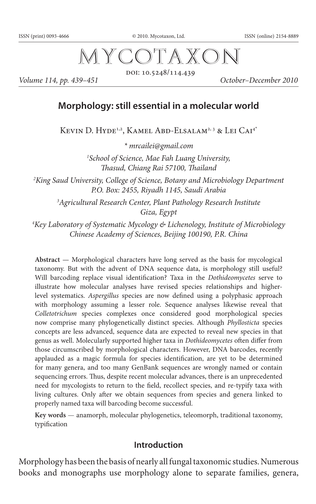 Morphology: Still Essential in a Molecular World
