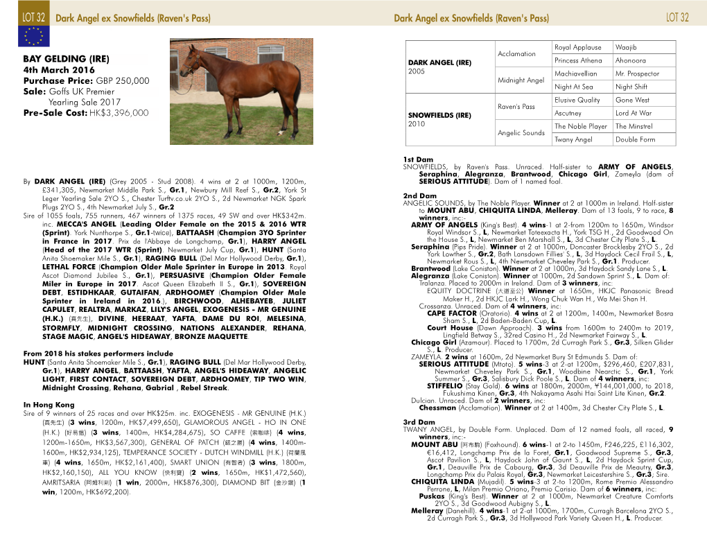 LOT 32 Dark Angel Ex Snowfields (Raven's Pass) Dark Angel Ex Snowfields (Raven's Pass) LOT 32