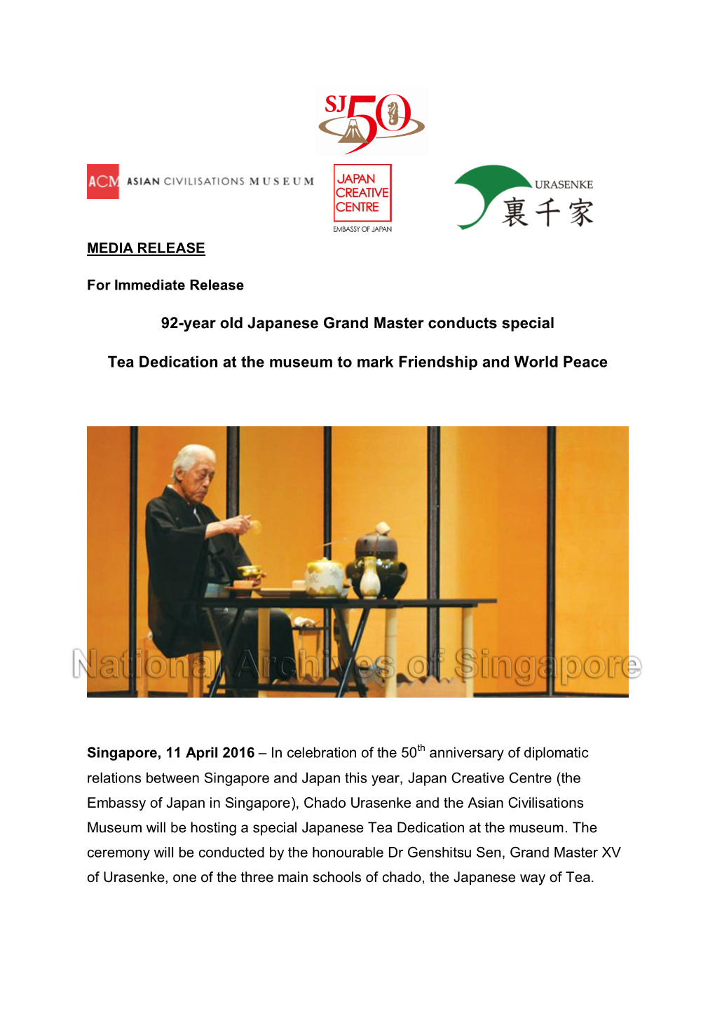 92-Year Old Japanese Grand Master Conducts Special Tea Dedication At