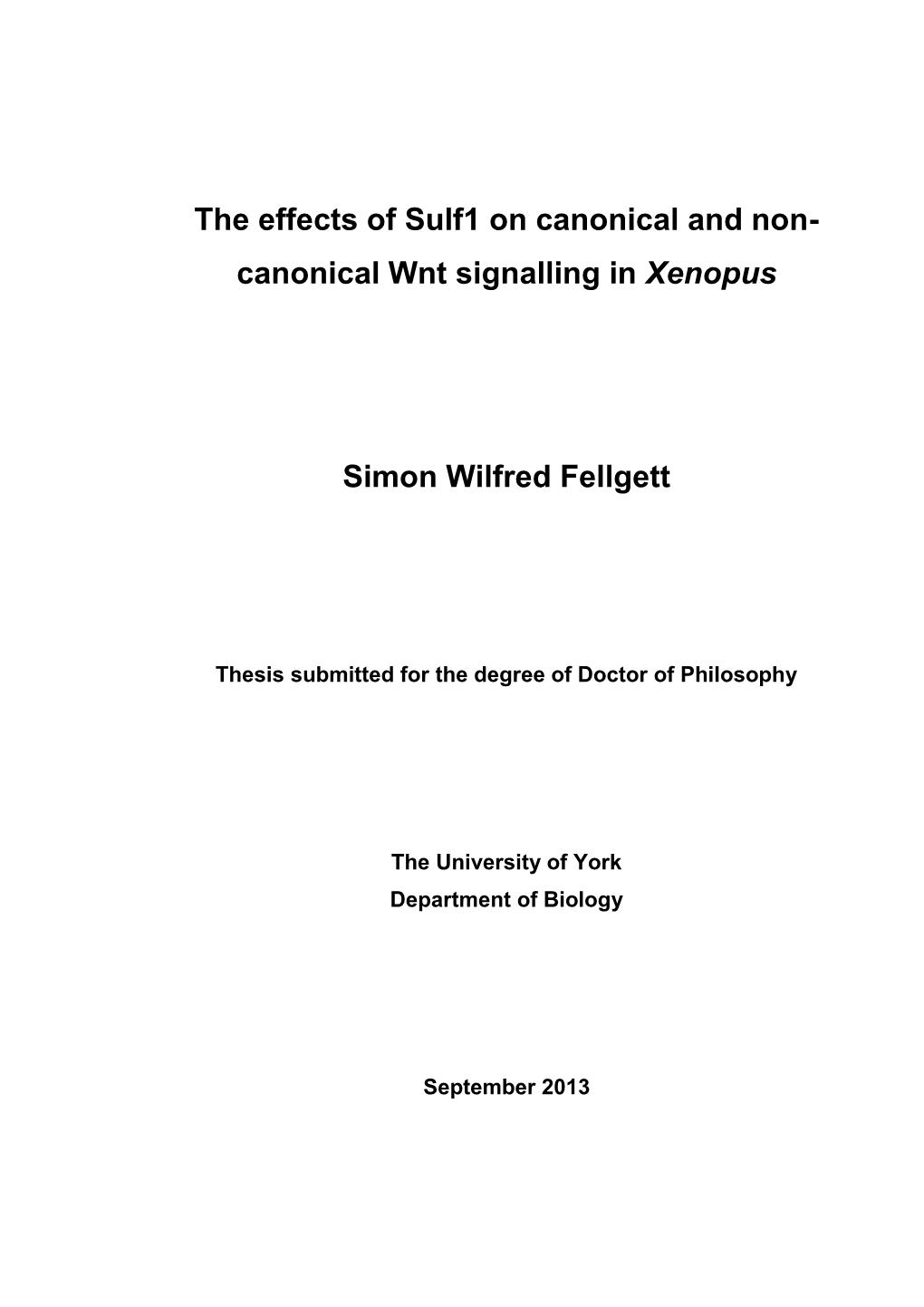 Canonical Wnt Signalling in Xenopus Simon Wilfred Fellgett