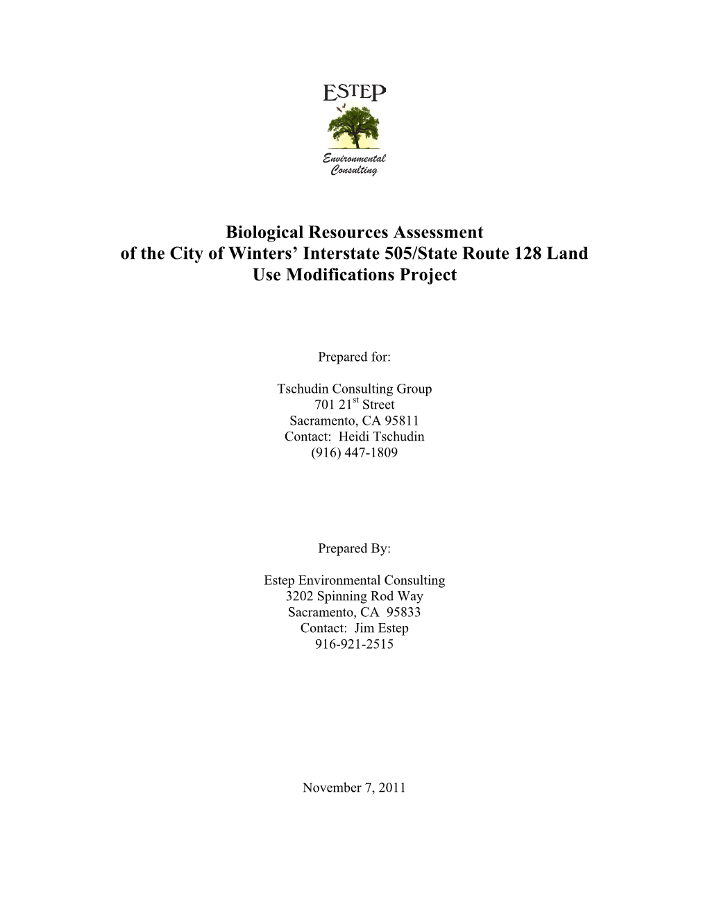 Biological Resources Assessment of the City of Winters' Interstate 505
