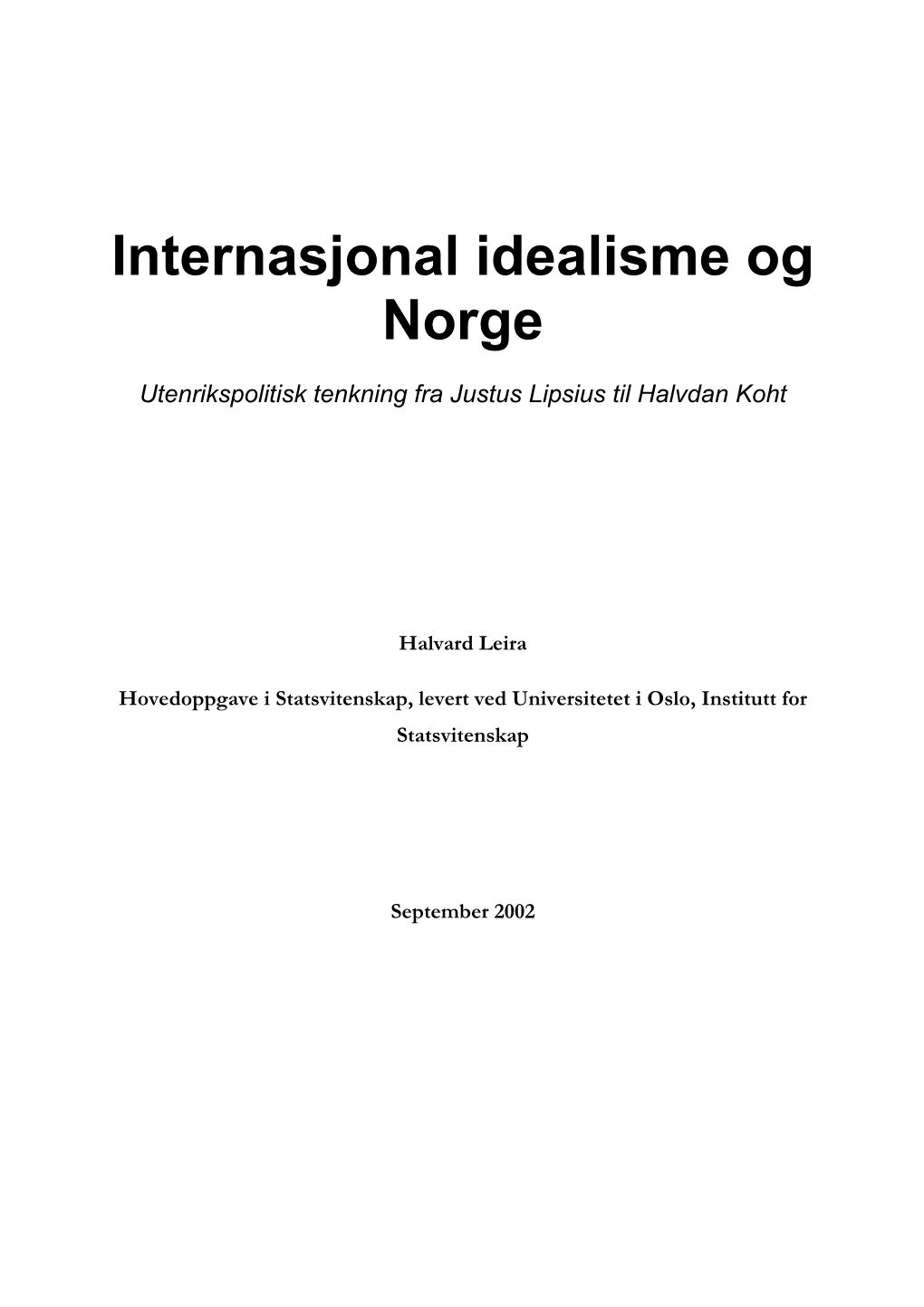 Internasjonal Idealisme Og Norge