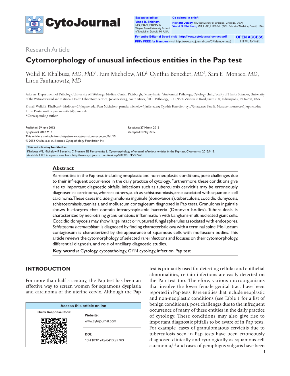 Cytojournal MD, FIAC, Frcpath Vinod B