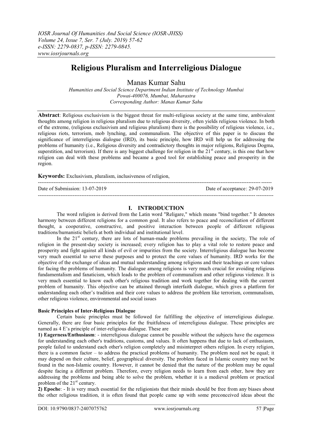 Religious Pluralism and Interreligious Dialogue