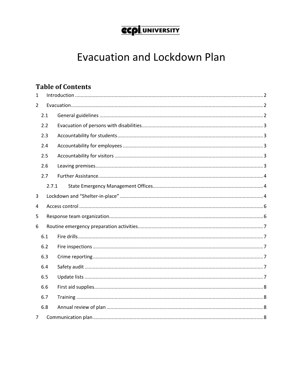 Evacuation and Lockdown Plan