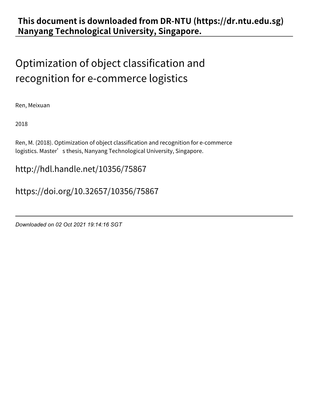 Optimization of Object Classification and Recognition for E‑Commerce Logistics