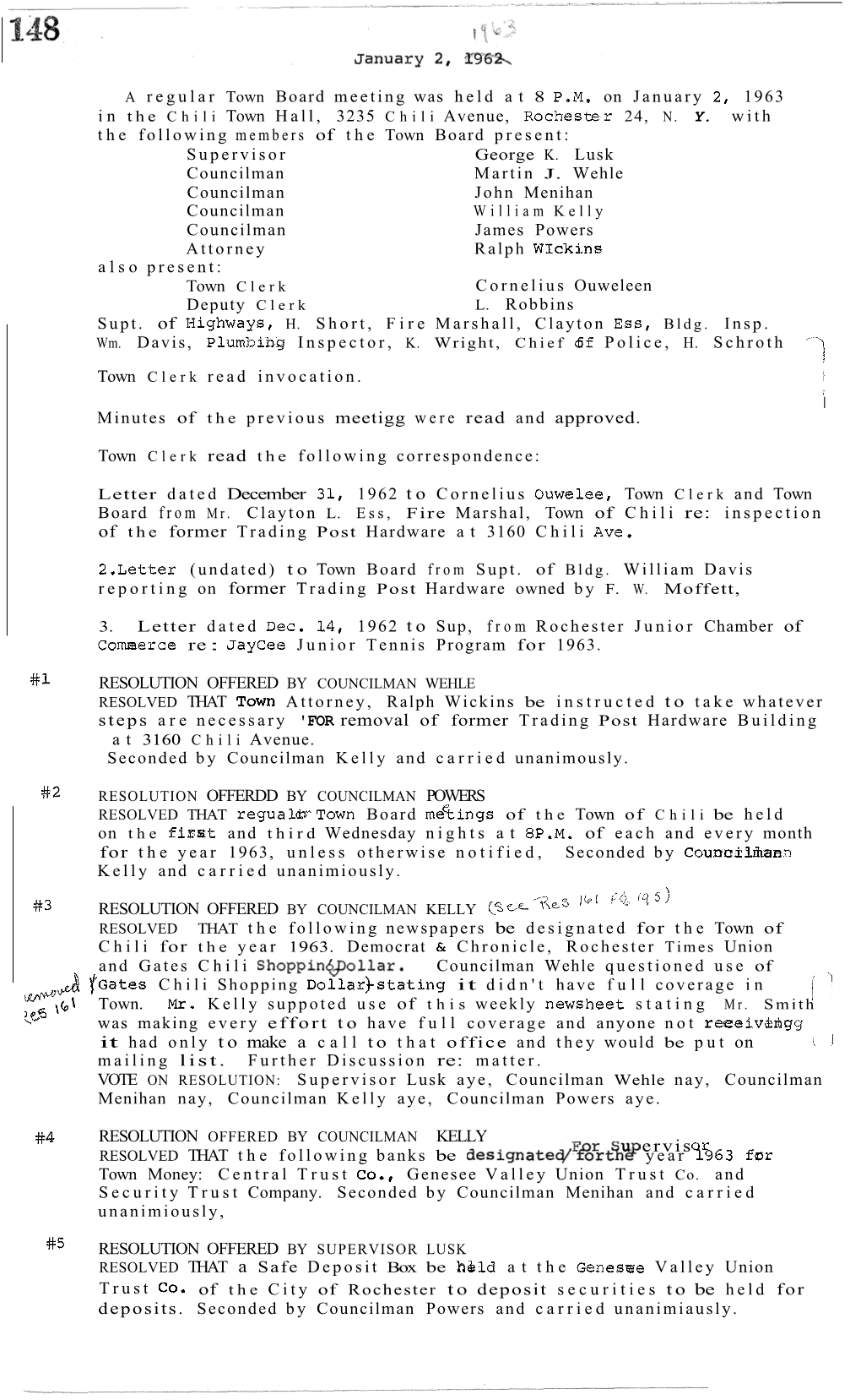 Minutes: Town Board – 1963