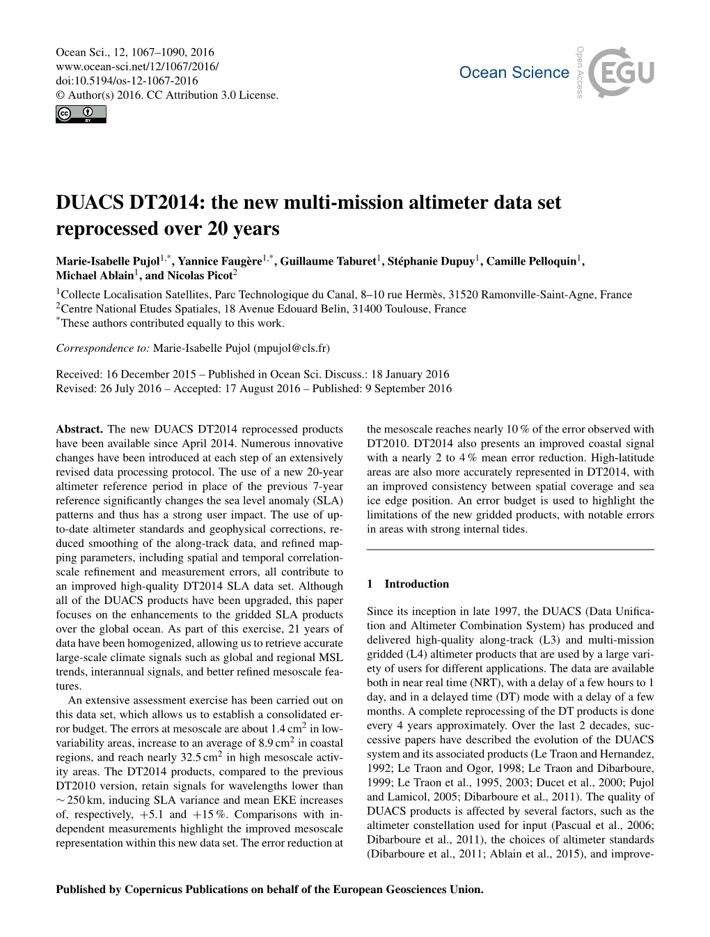 The New Multi-Mission Altimeter Data Set Reprocessed Over 20 Years