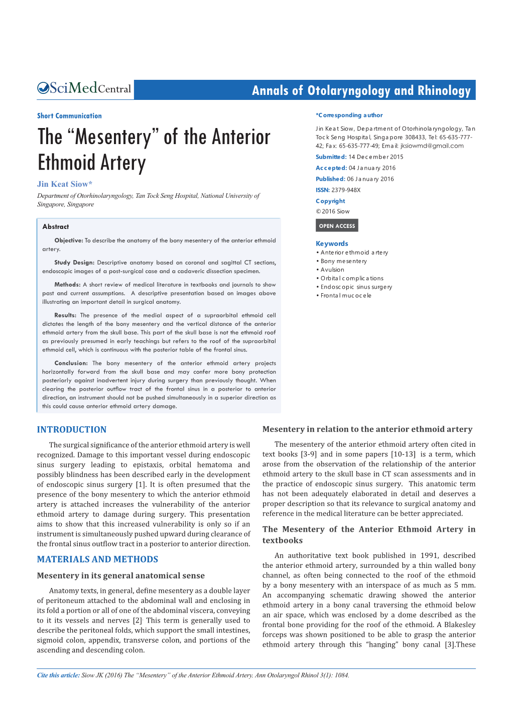 Of the Anterior Ethmoid Artery from the Skull Base