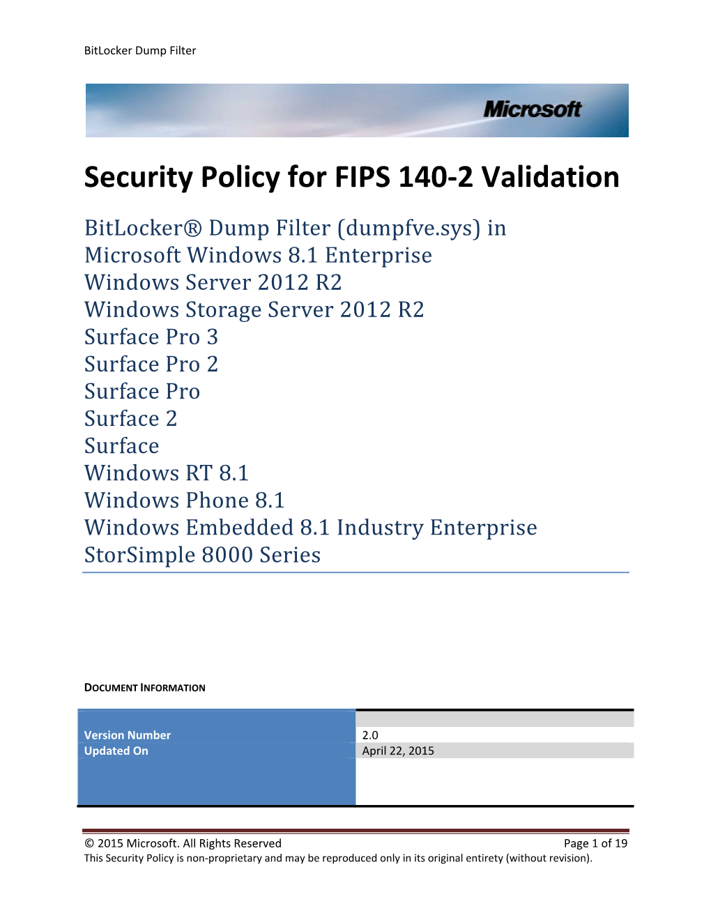 Security Policy for FIPS 140-2 Validation