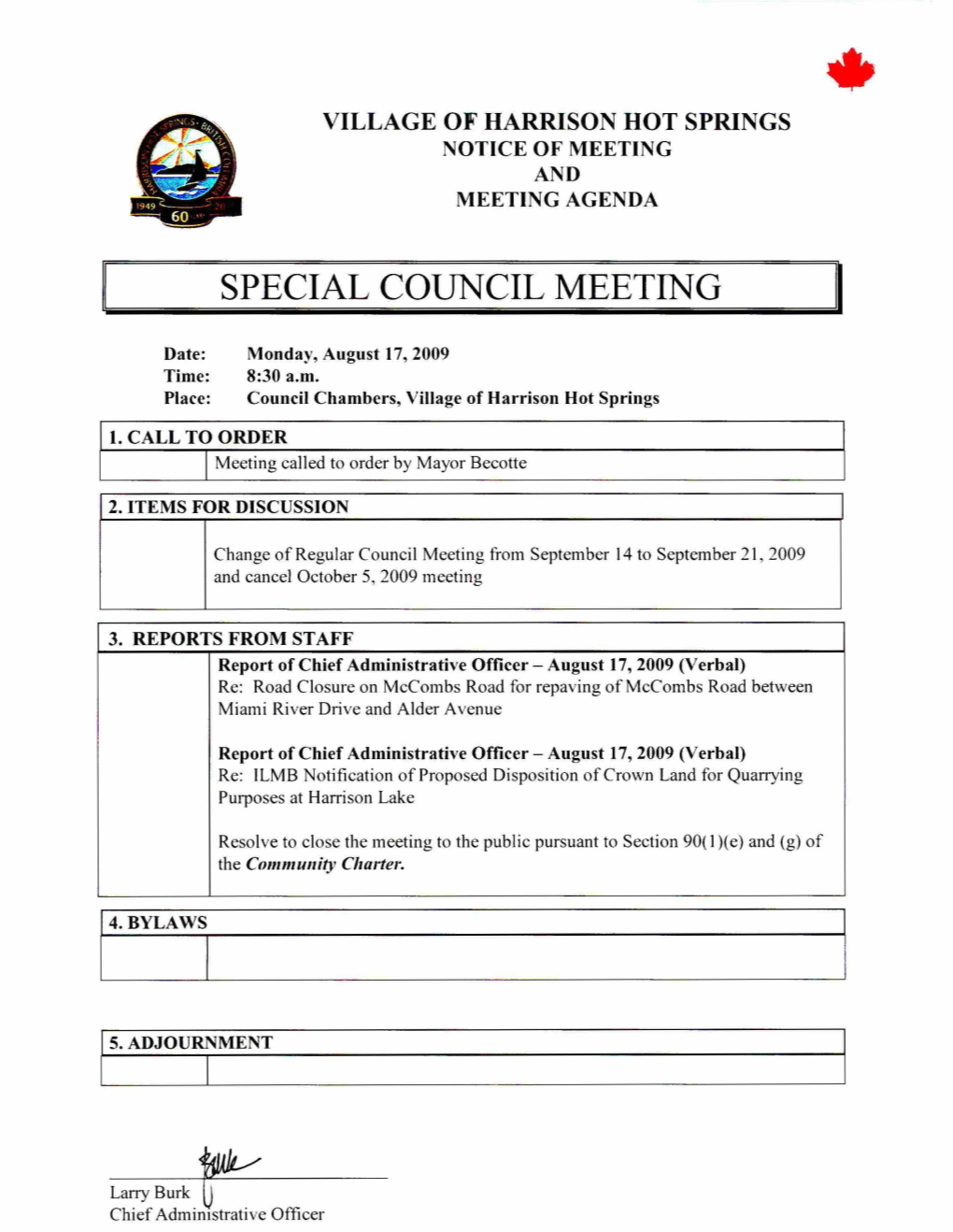 Special Council Meeting